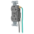 Hubbell Wiring Device-Kellems Straight Blade Devices, Receptacles, Duplex, Commercial Grade, 2-Pole 3-Wire Grounding, 20A 125V, 5-20R, Pre-Wired 8" Stranded Leads CR20GRYP2
